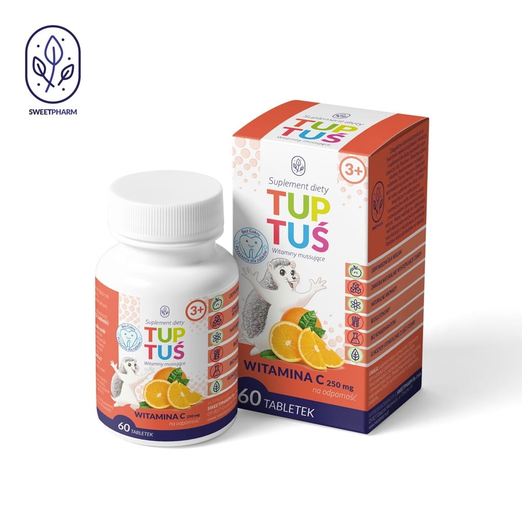 Vitamin C mit Orangengeschmack für Immunität für Kinder ab 3 Jahren 60 Brausetabletten - TUPTUŚ