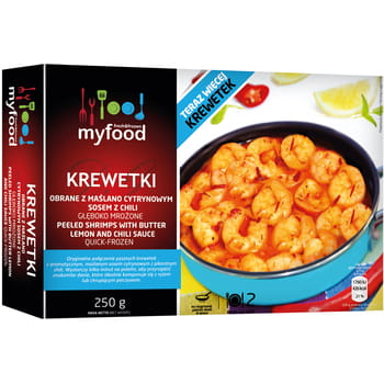 Gefrorene geschälte Garnelen mit Butter-Zitronen-Chili-Sauce MyFood 250g