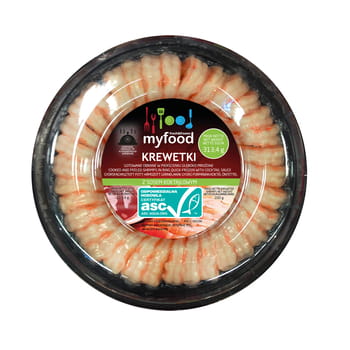 Gefrorene gekochte Garnelen, geschält, in Ringen, mit Cocktailsauce MyFood 313,4g