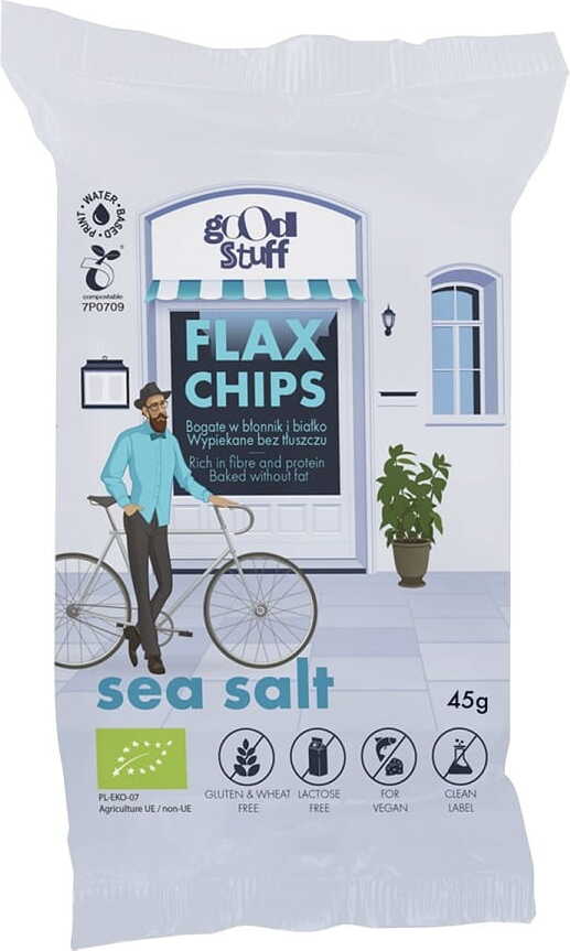 Leinchips mit Meersalz glutenfrei gebacken BIO 45 g - GOOD STUFF