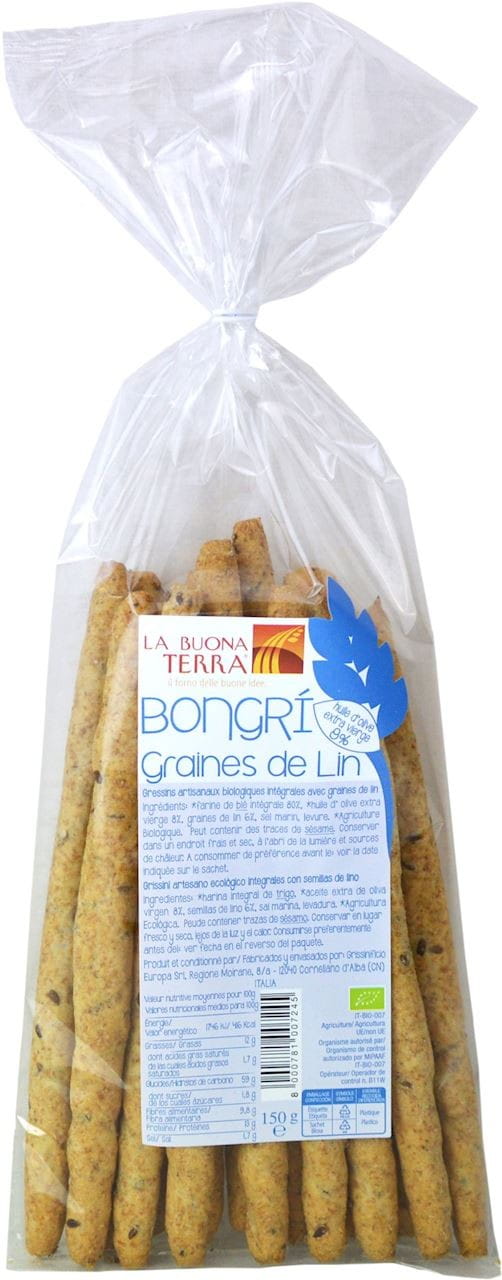 Vollkorn-Grissini-Brotfinger mit Leinsamen BIO 150 g - LA BUONA TERRA