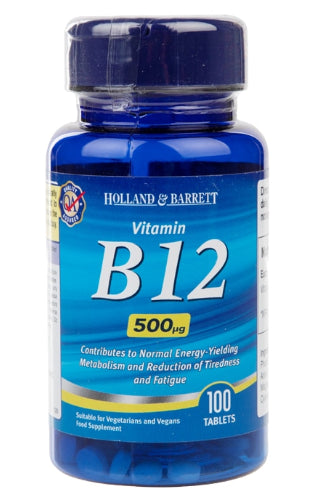 Vitamin B12 500 mcg Cyanocobalamin 100 Tabletten HOLLAND & BARRETT