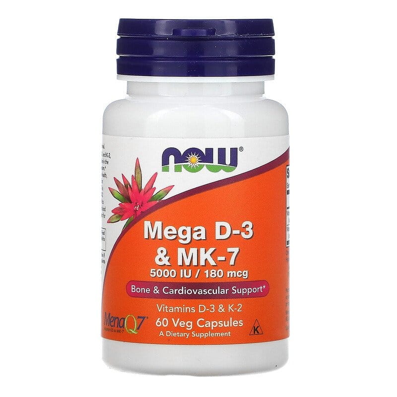 Mega D - 3 & mk - 7 Vitamin D3 5000 IE + K2 MK - 7 60 Kapseln NOW FOODS