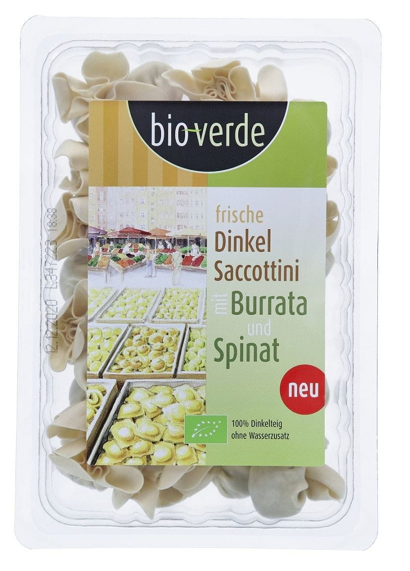 Verkauf frischer Dinkel Sacchettini mit Burrata-Käse und Spinat BIO 250 g - BIO VERDE - Biolaboratorium