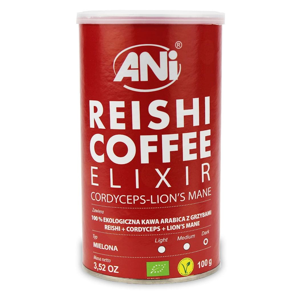 Gemahlener Kaffee Arabica mit Reishi-Pilzen + Cordyceps + Löwenmähne BIO 100 g - ANI - Biolaboratorium