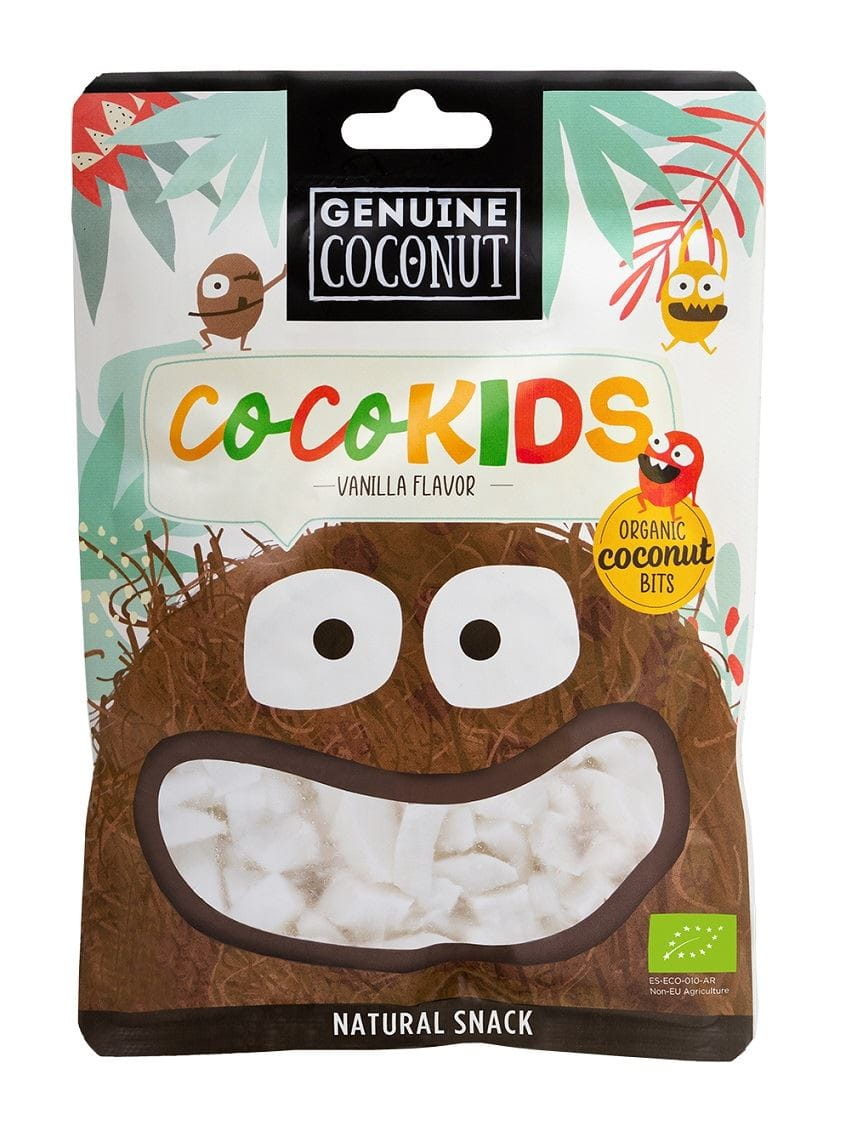 FRISCHE KOKOSNUSSBITES FÜR KINDER, VANILLA TASTE BIO 56 g - ECHTE KOKOSNUSS - Biolaboratorium