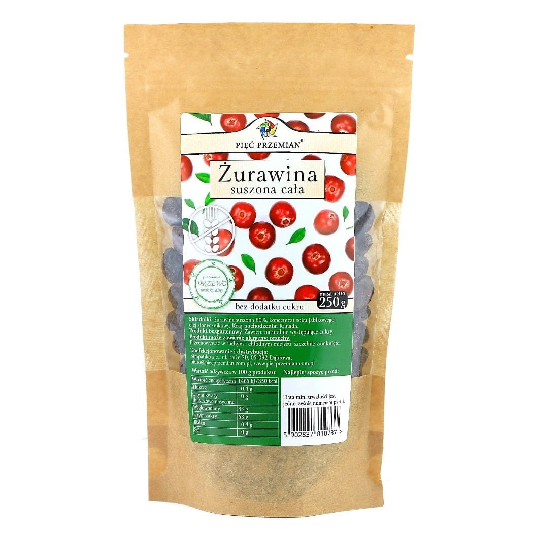 Ganze getrocknete Cranberries mit Apfelsaft gesüßt zuckerfrei glutenfrei 250g FIVE CHANGES - Biolaboratorium