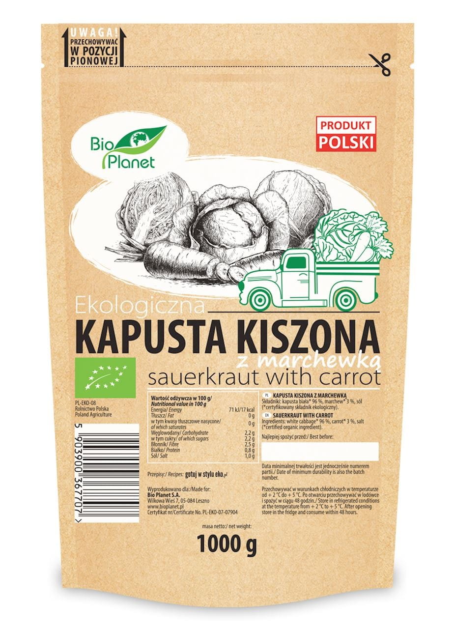 Verkauf BIO Sauerkraut mit Karotten 1 kg (Doypack) - BIO PLANET - Biolaboratorium