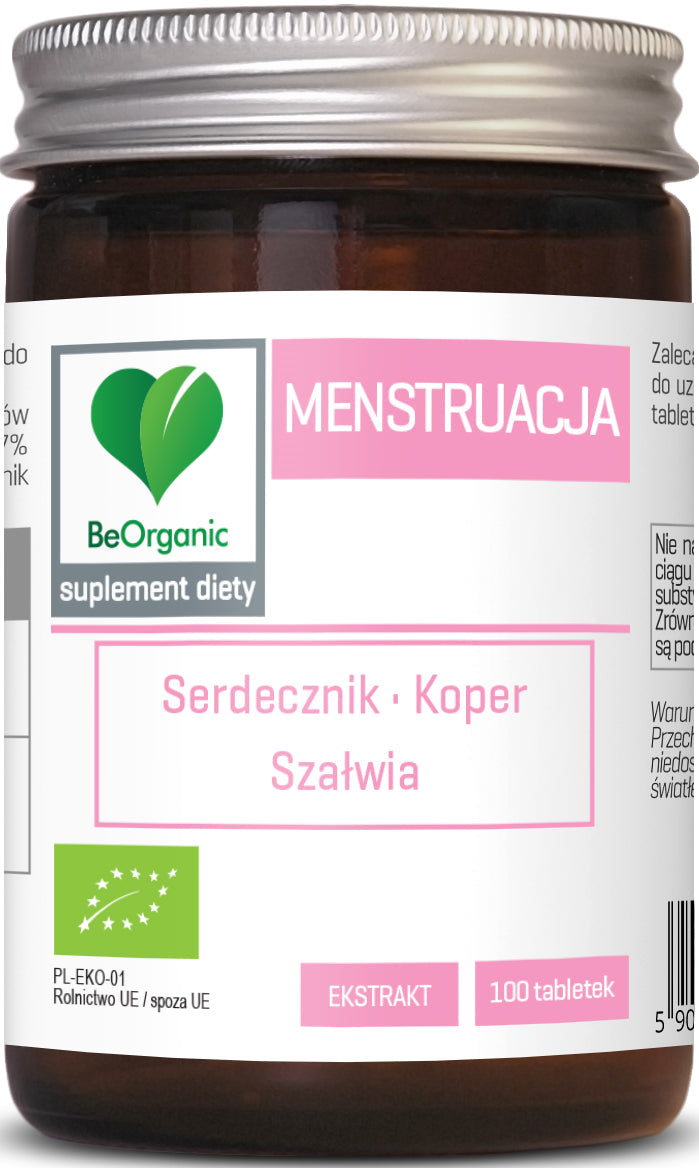 Empfohlene Tabletten für die Menstruation BIO 100 Stück (450 mg) - BE ORGANIC - Biolaboratorium
