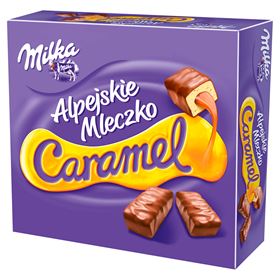 MILKA ALPENMILCH-KARAMELL-VANILLE-SCHAUM MIT KARAMELLFÜLLUNG 350 G 16 STÜCK