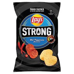 LAY'S STARK GEKRÄUSELTE KARTOFFELCHIPS MIT WÜRZIGEM PEPPERONI-GESCHMACK 130 G 21 STÜCK