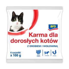 ARO GEFLÜGEL- UND RINDGEFLÜGELBEUTEL FÜR KATZEN 100 G 4 STÜCK