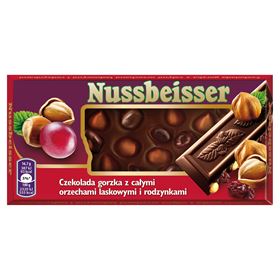 NUSSBEISSER Zartbitterschokolade mit Nüssen und Rosinen 100 g 20 Stück