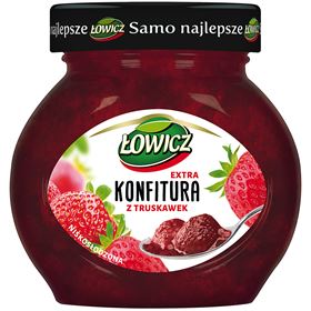 ŁOWICZ EXTRA-MARMELADE AUS ERDBEEREN MIT REDUZIERTEM ZUCKERGEHALT 240 G 8 STÜCK