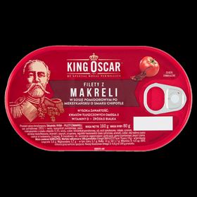 KING OSCAR MAKREEL FILETS IN TOMATENSAUCE CHIPOTLE-GESCHMACK 160 G 16 STÜCK
