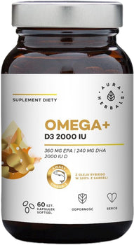 Omega + Vitamin D3 2000 IE 60 Kapseln AURA HERBALS Softgel - Biolaboratorium