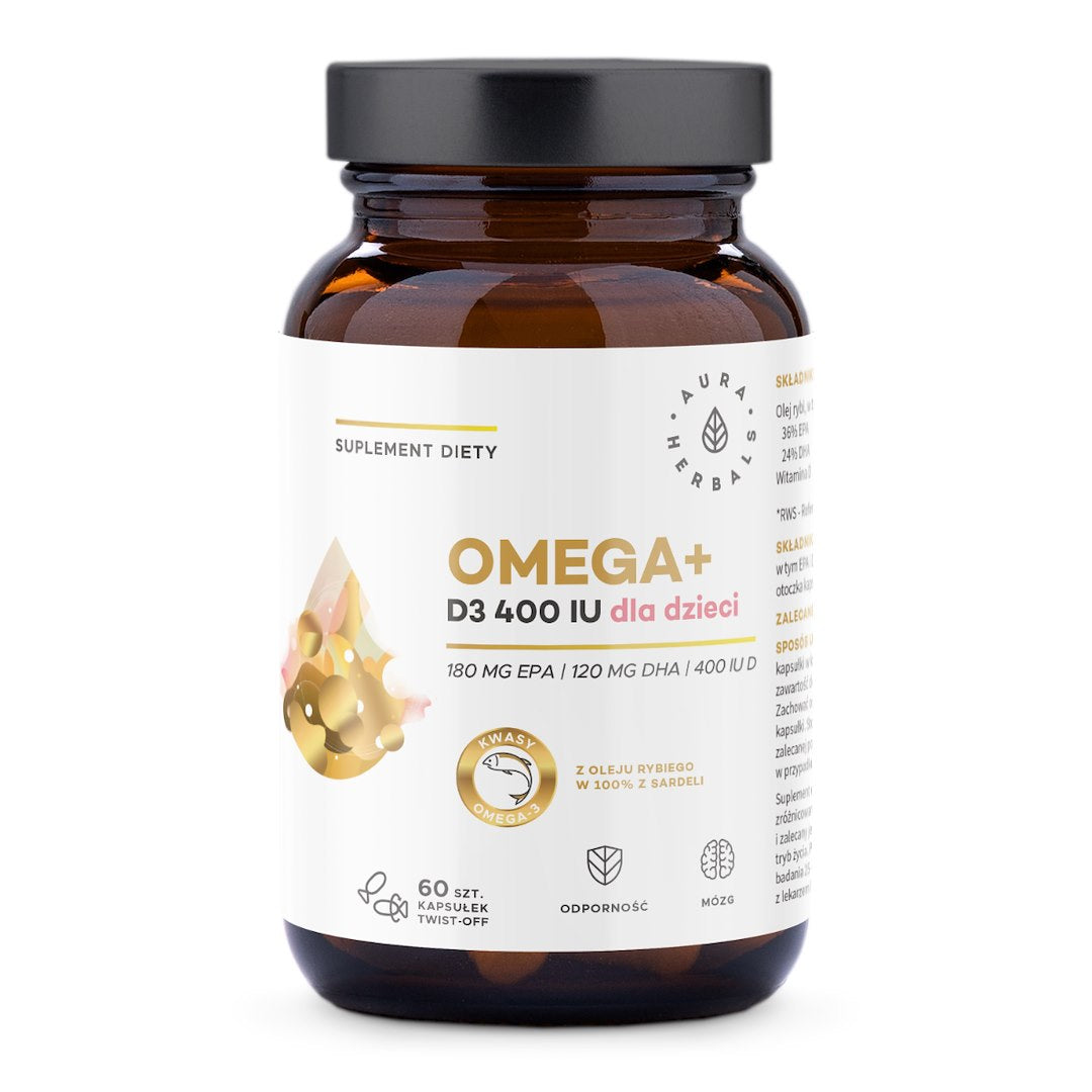 Omega + Vitamin D3 400 IE für Kinder 60 AURA HERBALS Drehkapseln - Biolaboratorium