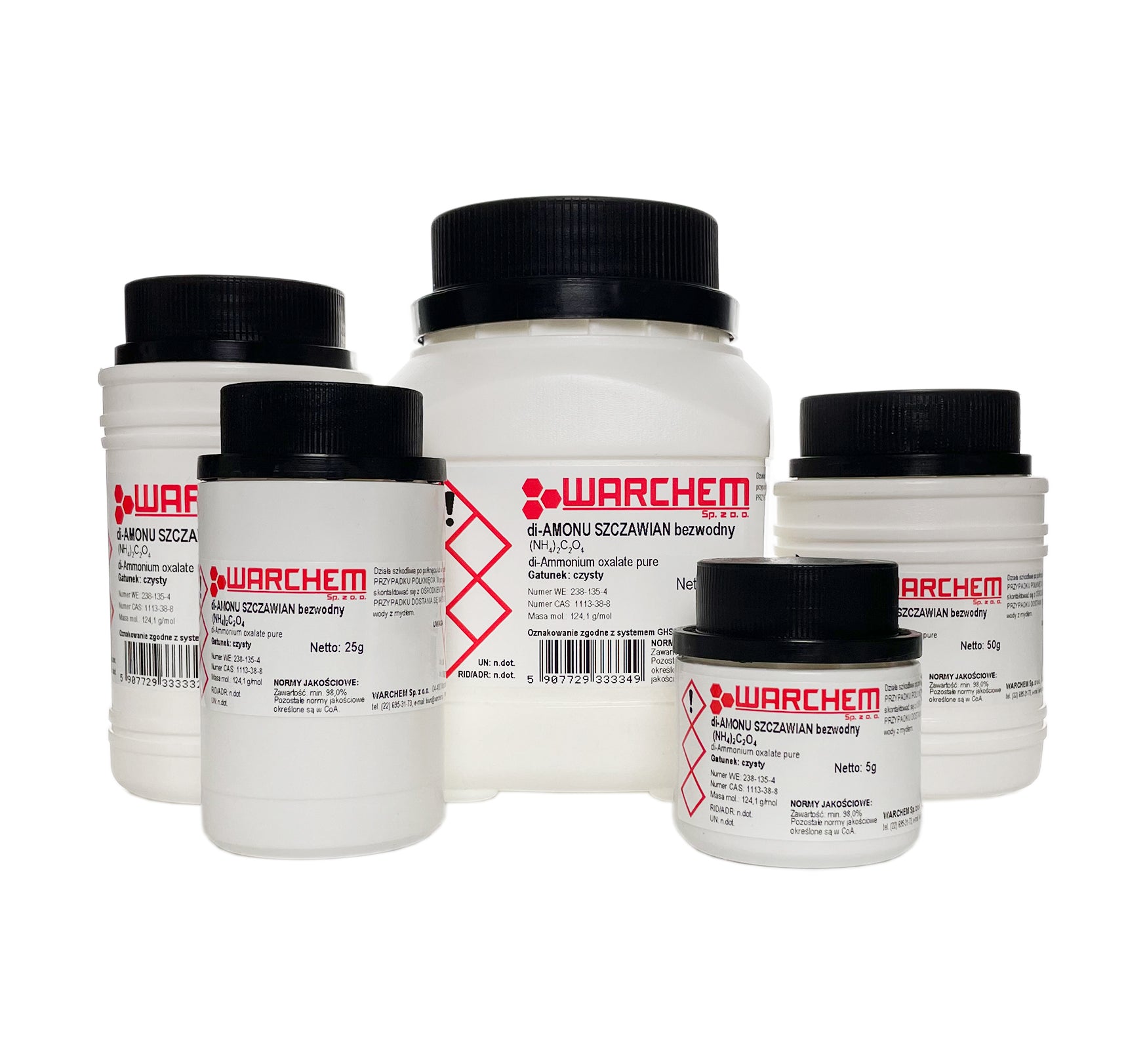 Reines wasserfreies Ammoniumoxalat in einer 5g Packung von WARCHEM, ADR-zertifiziert, für chemische Anwendungen.
