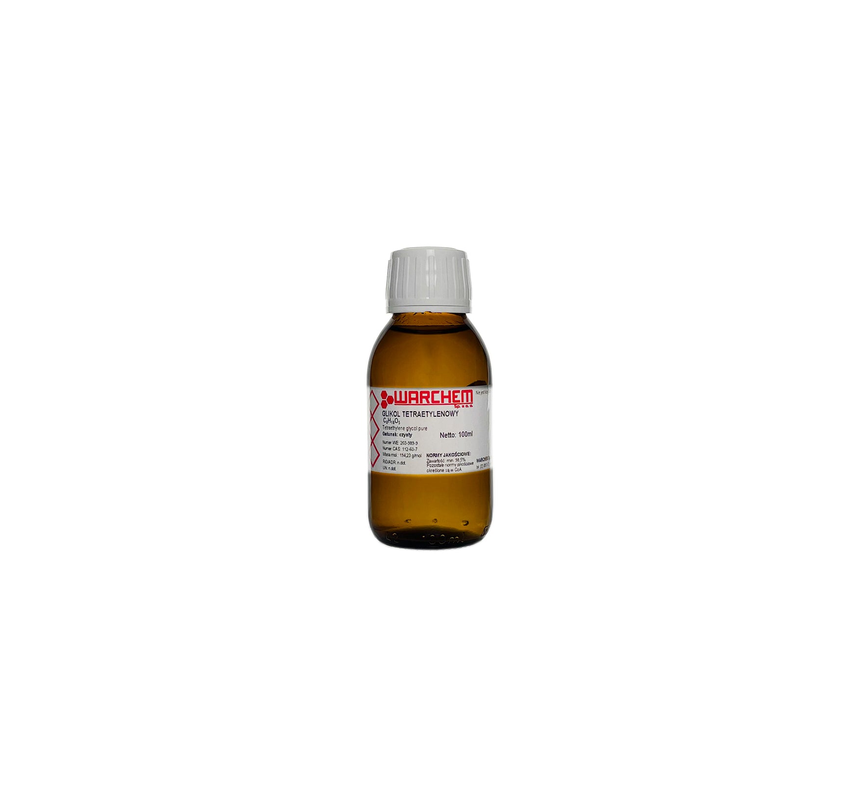 Reines Tetraethylenglykol von WARCHEM in 100 ml Flasche, klare Flüssigkeit für chemische Anwendungen.