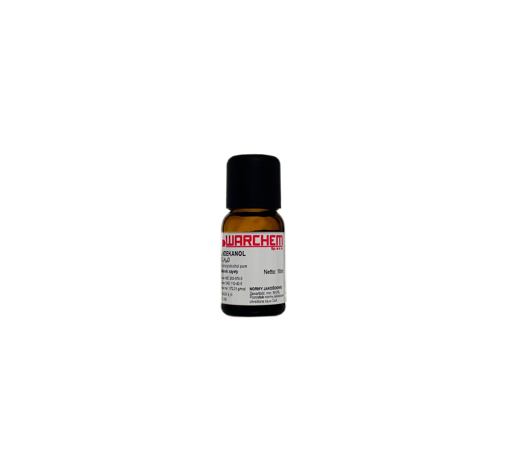 Rein n-Undecanol von WARCHEM, 10 ml Flasche, klare Flüssigkeit in einem transparenten Behälter.