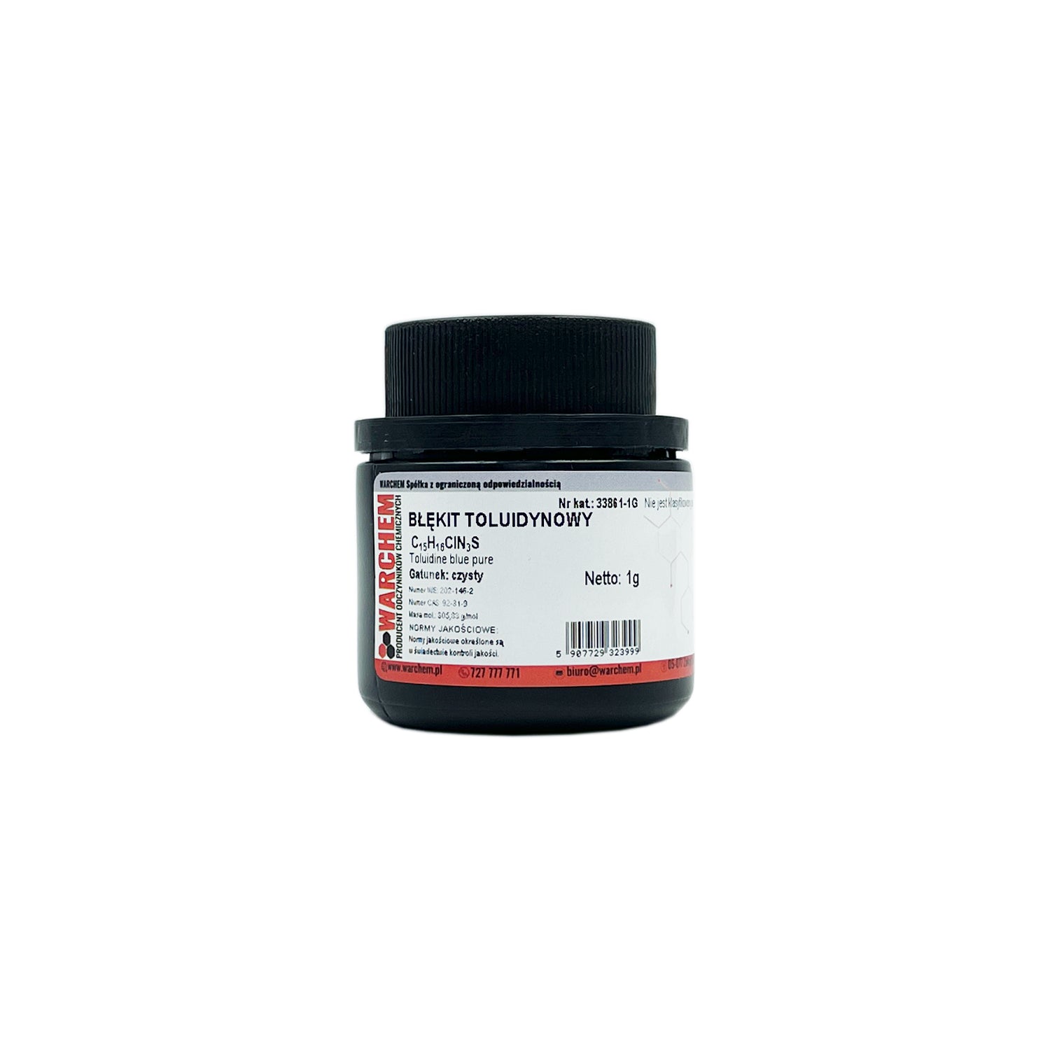 Reines Toluindigoblau 1g von WARCHEM, chemisches Reagenz mit blauer Farbe, in kleiner Verpackung, für chemische Tests.