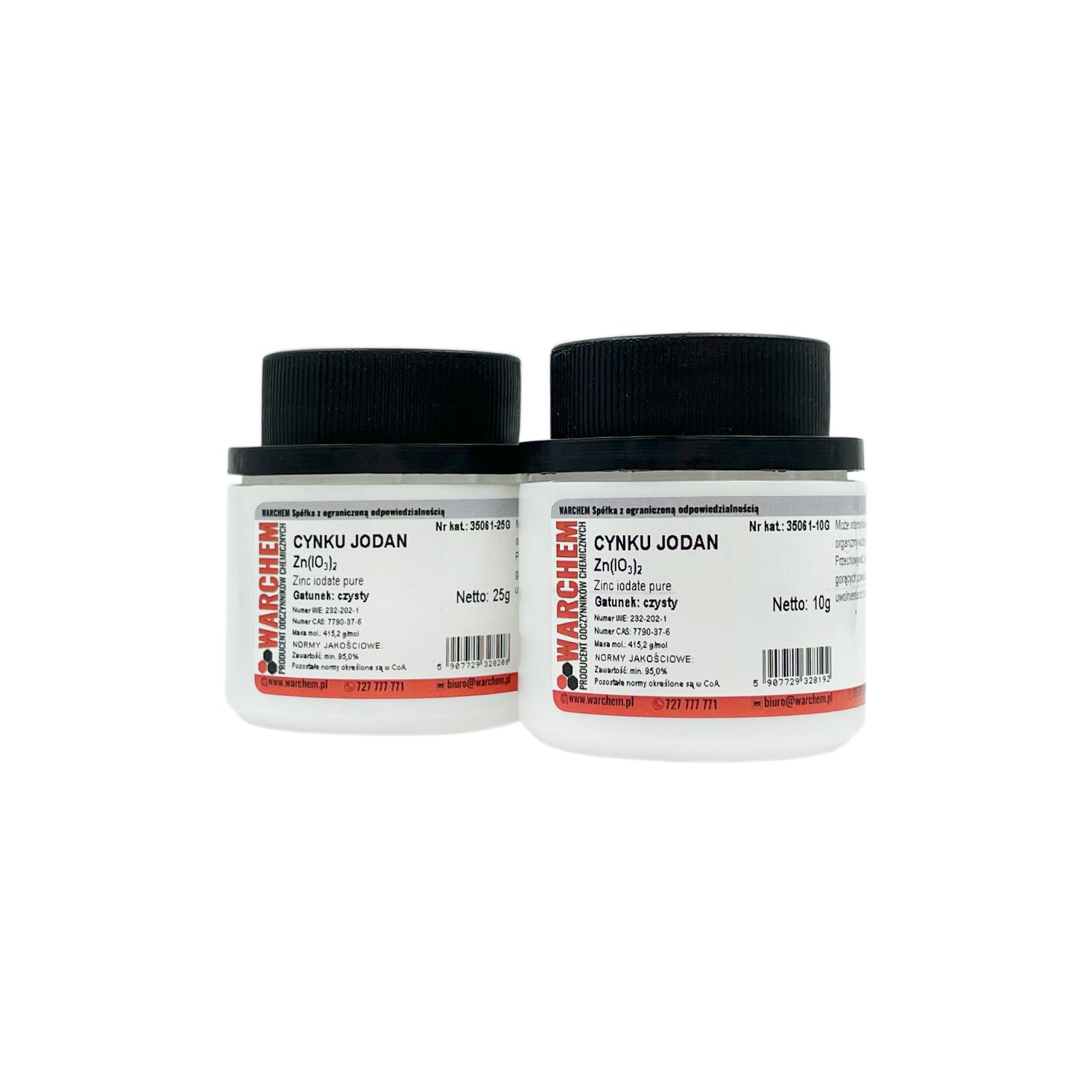 Reines Zinkiodat in 10g Packung von WARCHEM, chemisches Reagenz für Laboranwendungen, auf weißem Hintergrund.