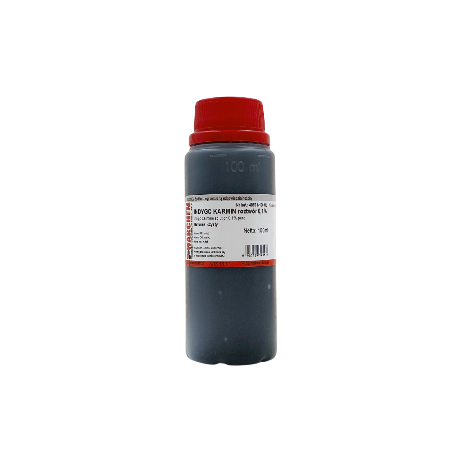 Indigo- und Karmin-Lösung 0,1 % von WARCHEM, 100 ml Flasche, klare Flüssigkeit in transparentem Behälter