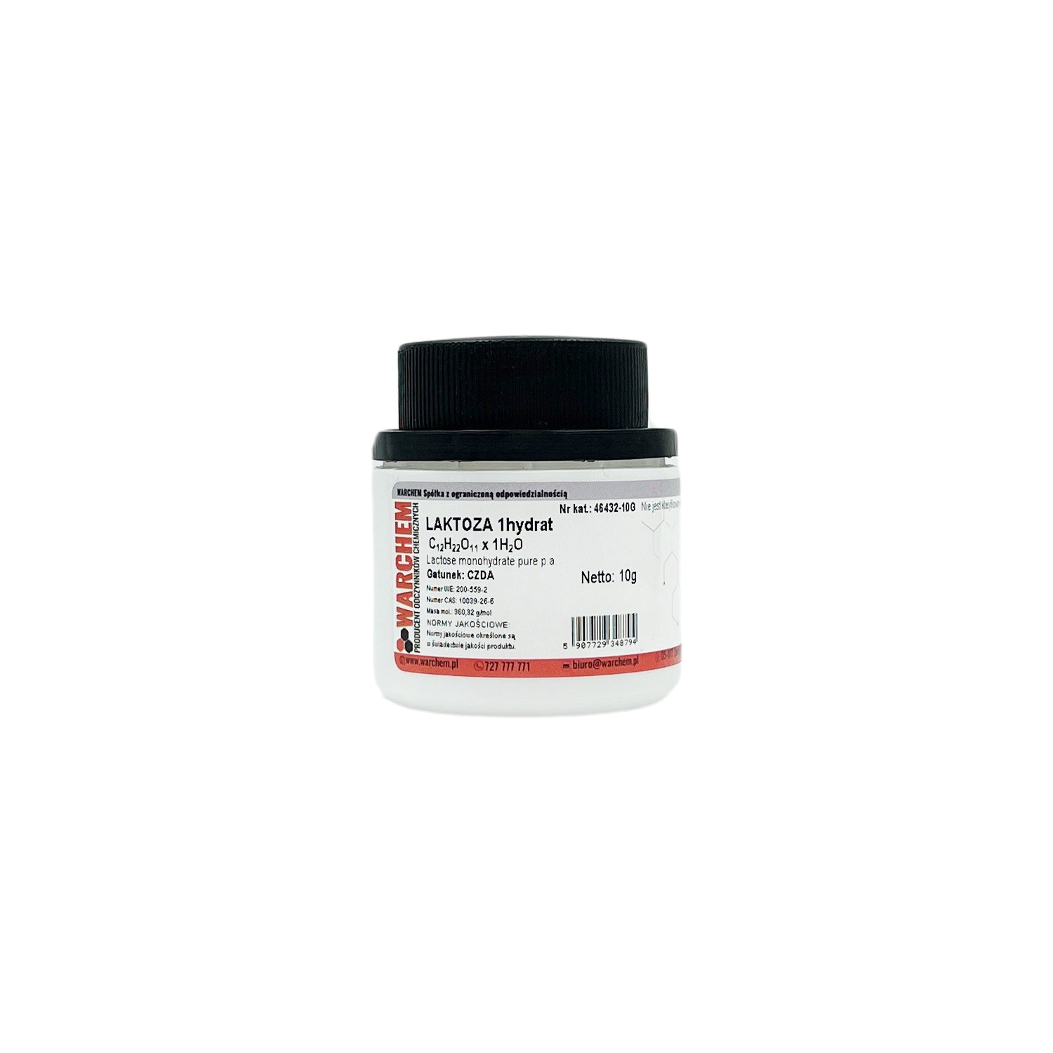 Reines LAKTOSE 1hydrat Pulver von WARCHEM, 10g Verpackung, feines weißes Kakaopulver-ähnliches Produkt.