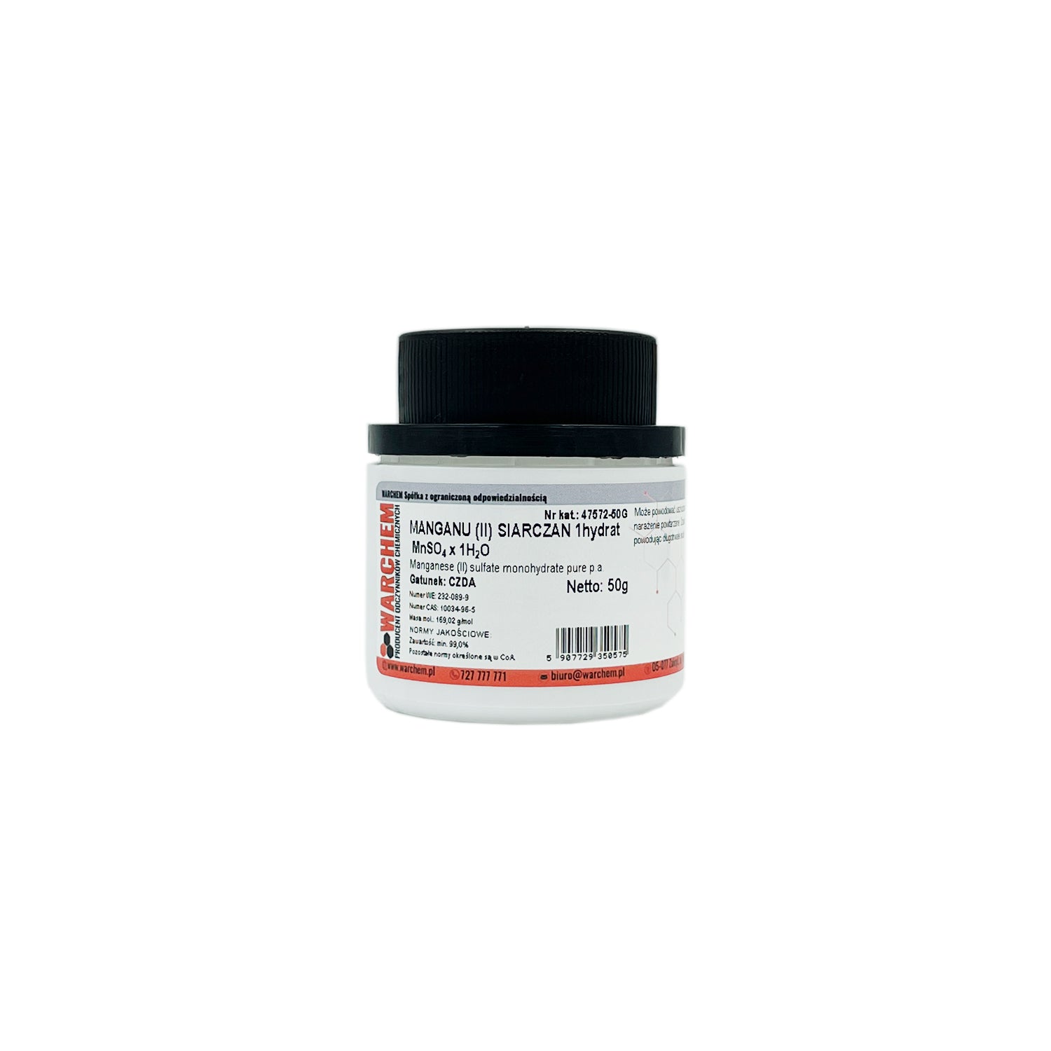 MANGAN(II)SULFAT 1-Hydrat, reines Pulver, 50g WARCHEM, chemisches Reagenz mit weißem Kristallpulver, Nahaufnahme