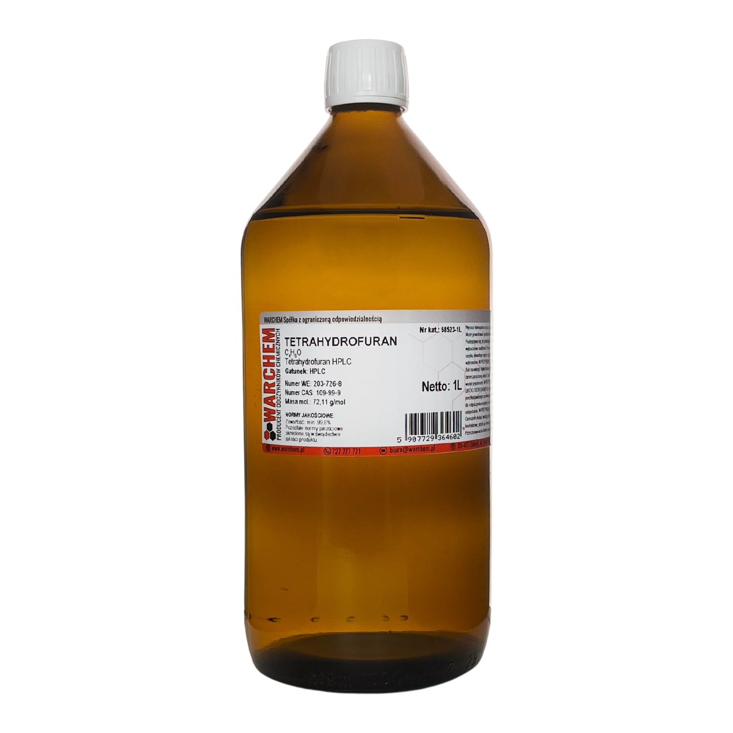 Tetrahydrofuran für HPLC, 1 Liter Flasche von Warchem, klare chemische Lösung in einer weißen Flasche.