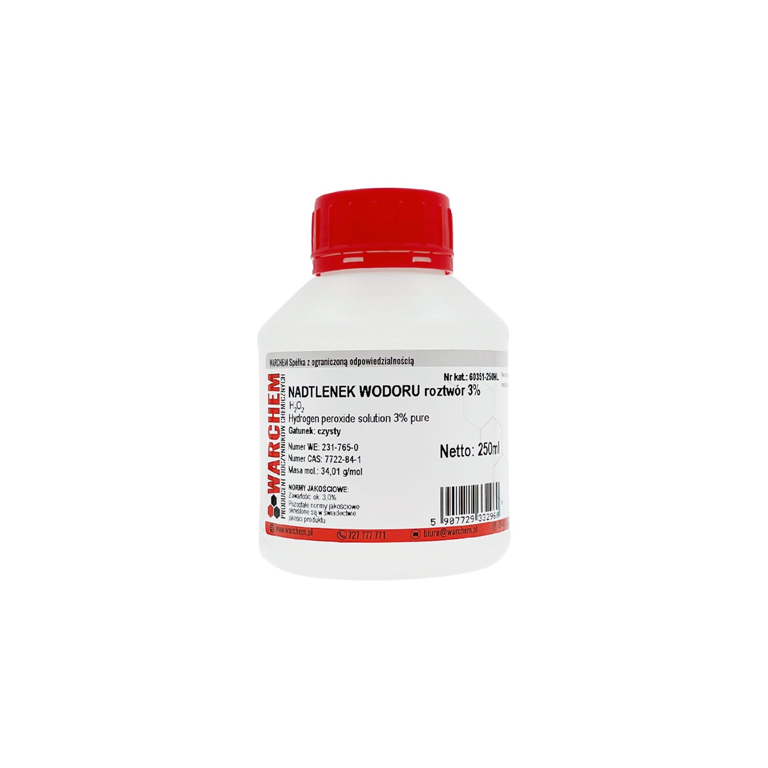 Reine Wasserstoffperoxid-Lösung 3% in 250ml Flasche von WARCHEM, klare Flüssigkeit in transparenter Flasche.