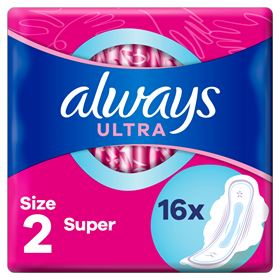 Serviettes hygiéniques ALWAYS ULTRA LONG (TAILLE 2) avec ailettes, paquet de 16