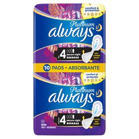 Serviettes hygiéniques ALWAYS PLATINUM SECURE NIGHT (TAILLE 4) AVEC AILES 10 PIÈCES