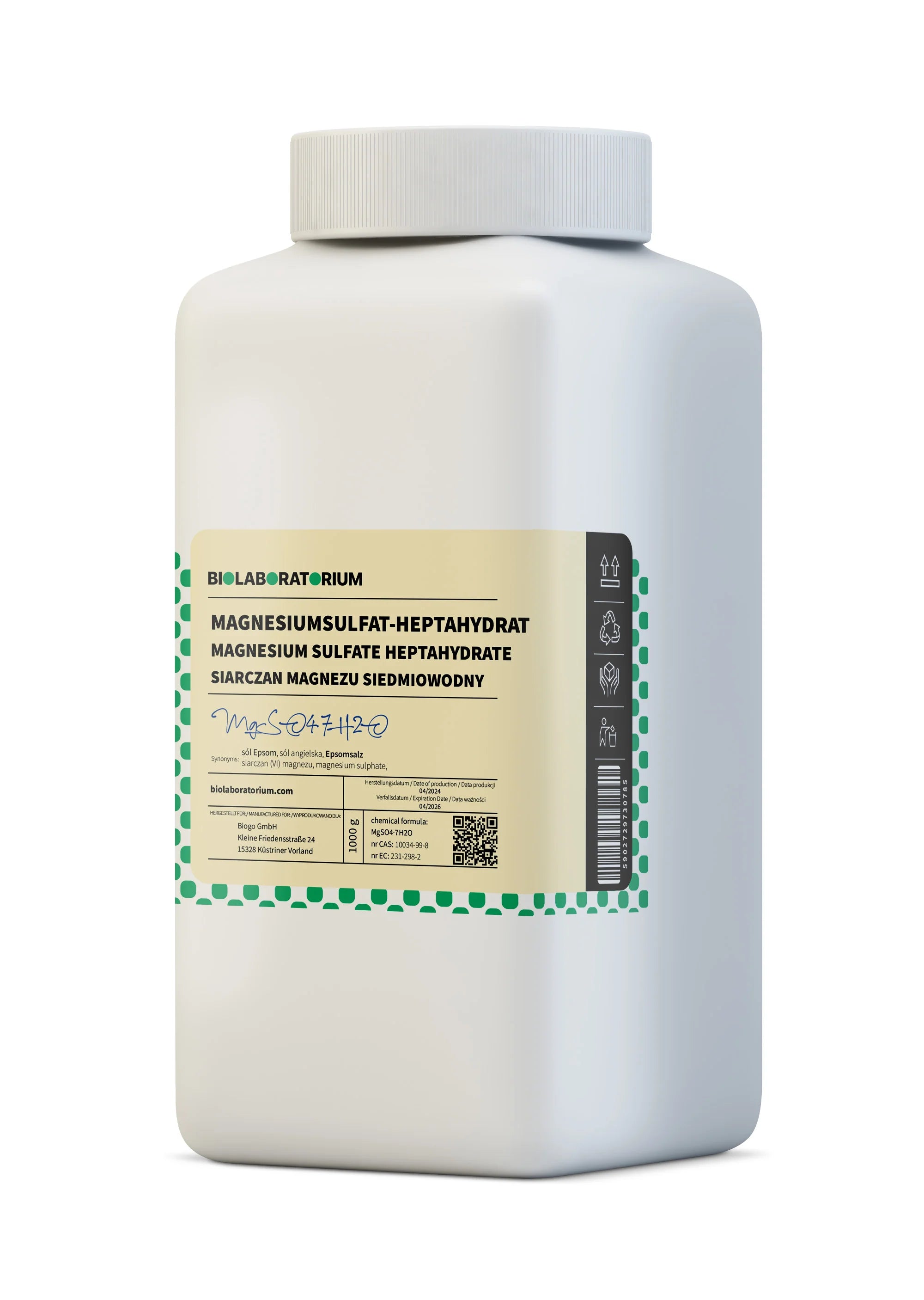 Epsom Bittersalz Magnesiumsulfat Heptahydrat 5000g BioLaboratorium