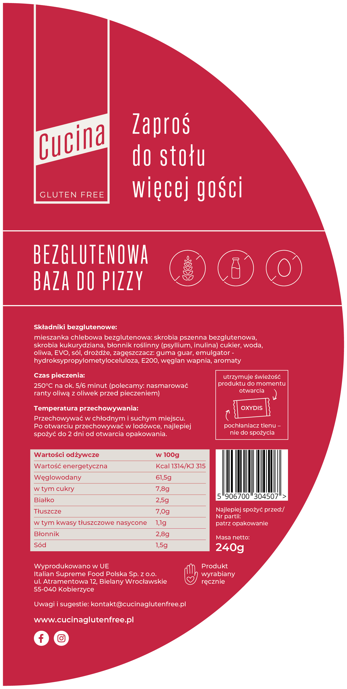 Glutenfreier Pizzaboden 240 g Cucina - Biolaboratorium