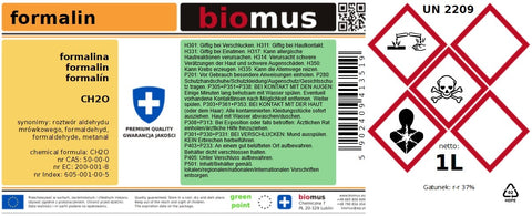 Formalin. Formaldehydlösung 35-38 % 500ml BIOMUS
