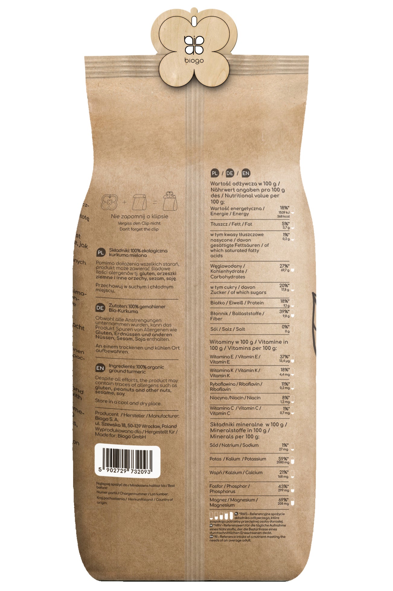 Gemahlene Kurkuma bio 1 kg BIOGO - Biolaboratorium