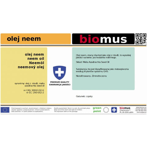 Huile de Neem (issu de neem) NON RAFFINÉE, PRESSÉE À FROID 250 ml BIOMUS