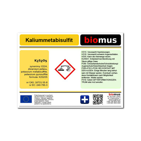 Métabisulfite de potassium E224 25kg BIOMUS