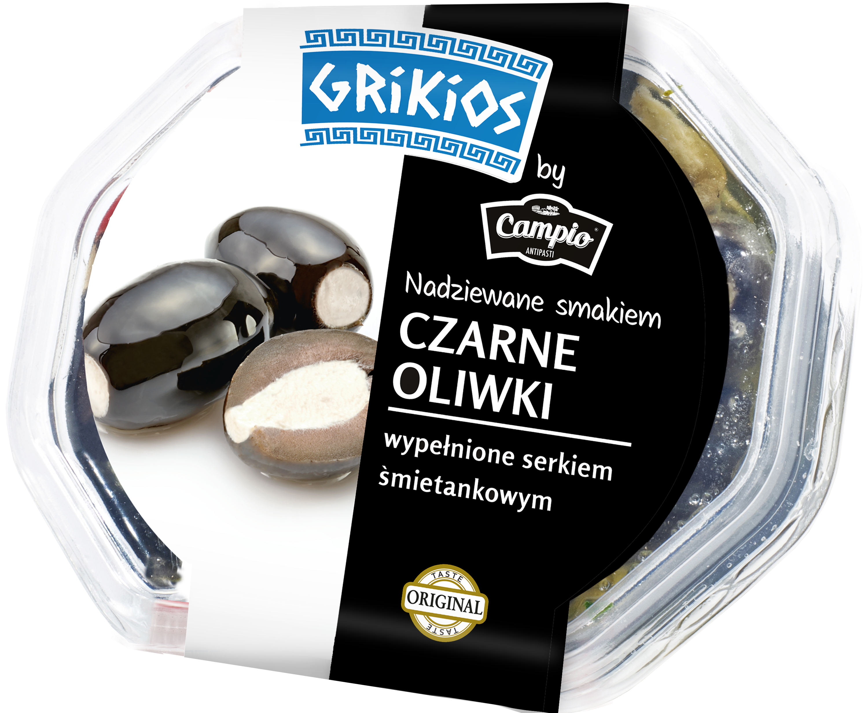 Grikios schwarze Oliven mit Käse 250g