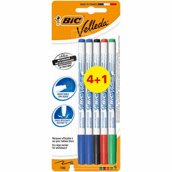 Trocken abwischbarer Marker Blister 4+1 BIC Velleda