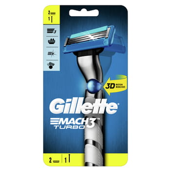 Gillette Mach3 Turbo Rasierergriff + 2 austauschbare Klingen
