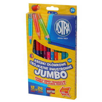 Jumbo-Bleistifte 12 Stk. = 24 Farben + gratis Spitzer Astra