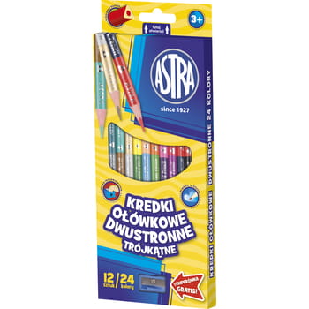 Doppelseitige Dreiecksstifte 12=24 Farben + gratis Spitzer Astra