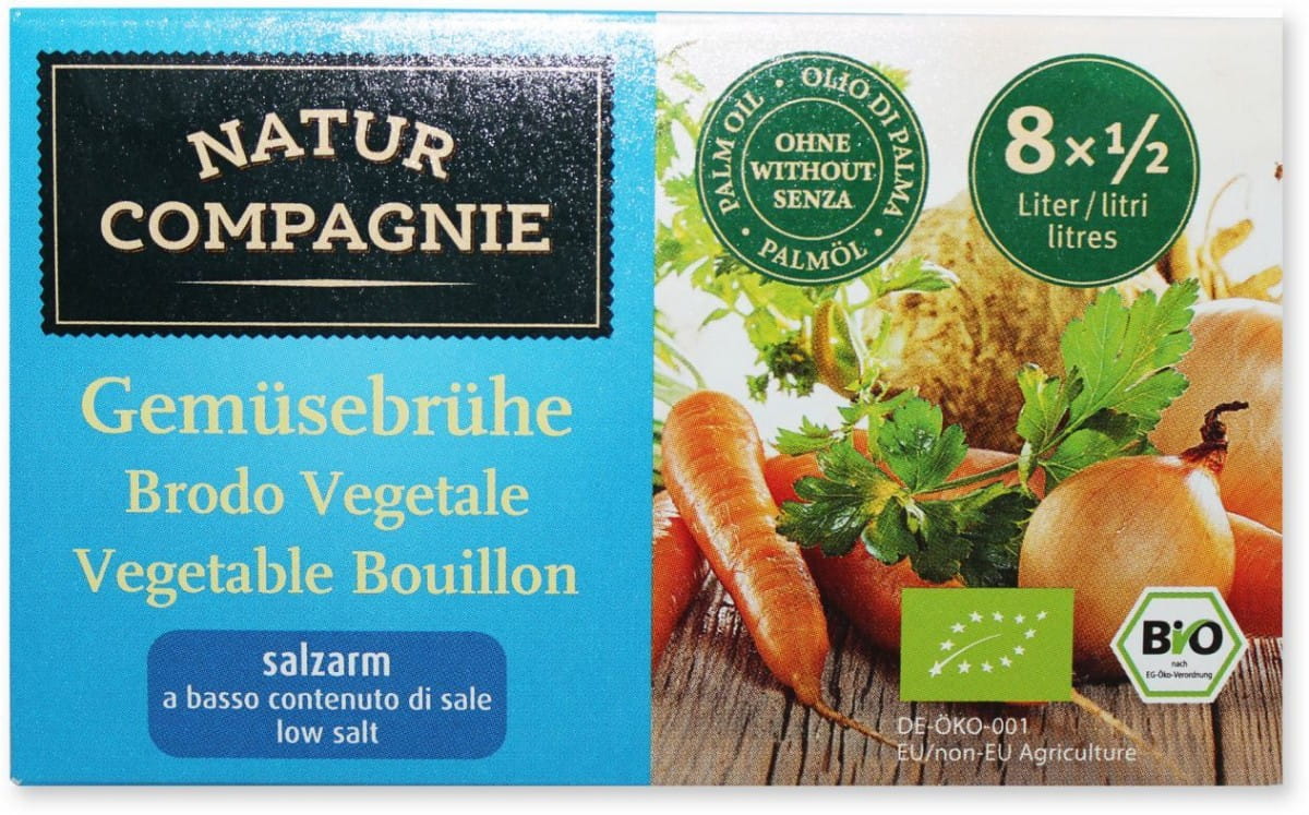 Brühe - Brühwürfel mit reduziertem Salzgehalt BIO 68 g - NATUR COMPAGNIE