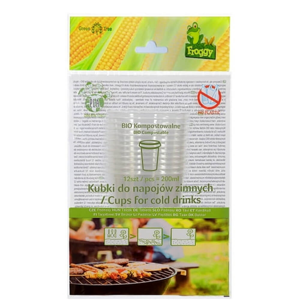 Kompostierbare Becher für kalte Getränke 12 Stück - FROGGY