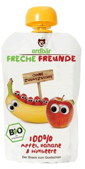 Saftmousse für Kinder: Banane, Apfel, Himbeere, 100 g EKO ERDBAR