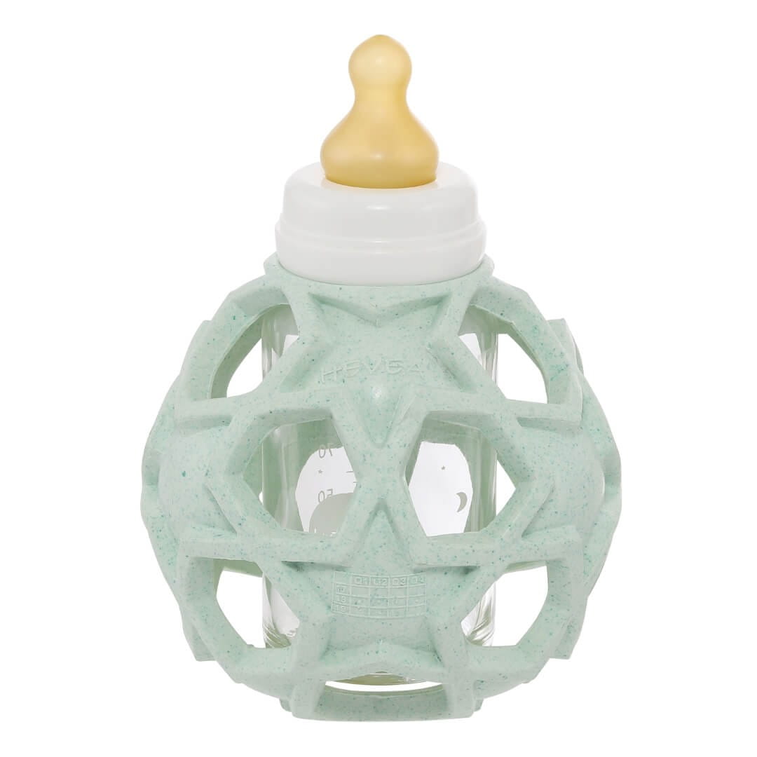 Glasflasche mit Gummimantel mint 0 - 3 Monate 120 ml - HEVEA