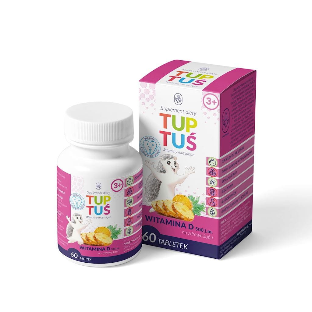 Vitamin D mit Ananasgeschmack auf Knochen für Kinder ab 3 Jahren 60 Brausetabletten - TUPTUŚ