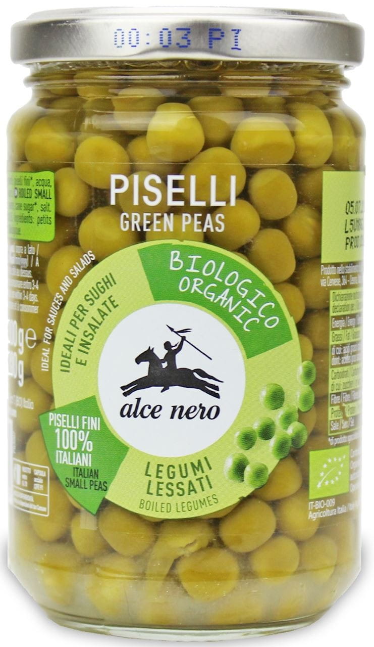 Grüne Erbsen in BIO-Salzlake 300 g (200 g) (Glas) - ALCE NERO